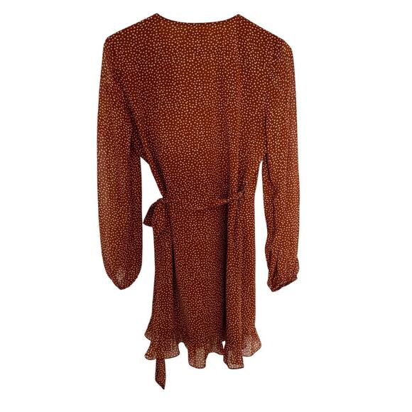 Polka Dot Wrap Dress with Ruffle Rust Orange Women's Size Small - Picture 4 of 4